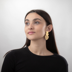 Ohrringe Glattes Edelstahl Schlichte Stahlohrringe – 3 Herzen – 48 mm – Gold und rhodiniertes Silber