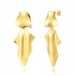 Steel Earrings Plain Steel Pendant - Leaf - 97 mm - Gold and Steel Color