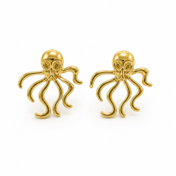 Ohrringe Glattes Edelstahl Oktopus-Ohrring aus Stahl – 33 mm – Gold- und Stahlfarben