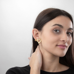 Ohrringe Glattes Edelstahl Ohrring aus Stahl – Herzkuss – 22 mm – Gold und Stahl