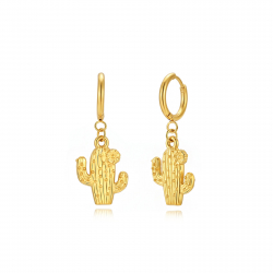Ohrringe Glattes Edelstahl Glatter Edelstahl-Ohrringe - Kreis 13,5 MM - Kaktus 20 MM - Farbe Gold und Stahl