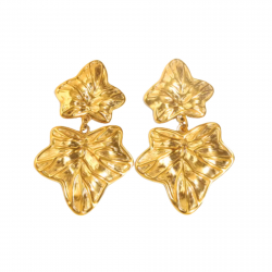 Steel Earrings Steel Earring - Leaves - 55 mm - Gold Color and Steel Color