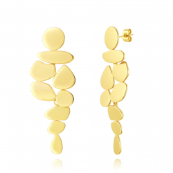 Ohrringe Glattes Edelstahl Langer Edelstahl Ohrring - Abstrakte Formen - 73 mm - Goldfarbe und Stahlfarbe