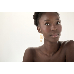 Steel Earrings Long Steel Earring - Abstract Shapes - 73 mm - Gold Color and Steel Color