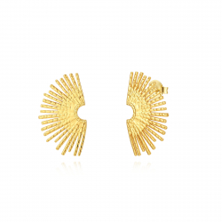 Ohrringe Glattes Edelstahl Edelstahl Ohrring - Halbe Sonne - 46 mm - Goldfarbe und Stahlfarbe