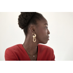 Steel Earrings Earring Steel - Design - Movable - 61 mm - Gold Color and Steel Color