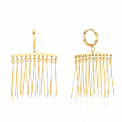 Ohrringe Glattes Edelstahl Lange Ohrringe Stahl - Kleiderbügel Design - Beweglich - 55 mm - Goldfarbe und Stahlfarbe