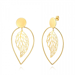 Ohrringe Glattes Edelstahl Stahl Ohrringe - Blatt Design - Beweglich - 85 mm - Goldfarbe und Stahlfarbe