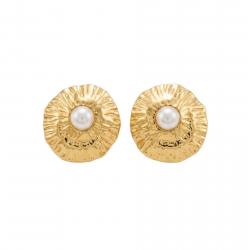 Ohrringe Glattes Edelstahl Ohrring Edelstahl - Blume - 23 mm - Goldfarbe und Stahlfarbe