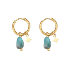 Steel Stone Earrings Steel Hoop - Stone - 15 mm - Gold Plated