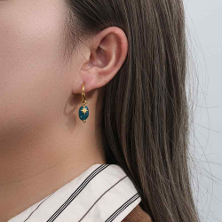 Steel Stone Earrings Steel Hoop - Stone - 15 mm - Gold Plated