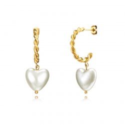 Steel Stone Earrings Pearl Earrings - Heart 14mm - Bañado Oro