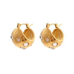 Steel Stone Earrings Steel earring Hemisphere - 19 mm - Pearl - Color Gold