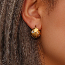 Steel Stone Earrings Steel earring Hemisphere - 19 mm - Pearl - Color Gold