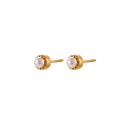 Steel Stone Earrings Steel Earring - Pearl - 4.5 mm - Color Gold