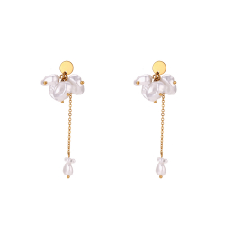 Steel Stone Earrings Steel Earrings - simile Pearl - 70 mm - Color Gold