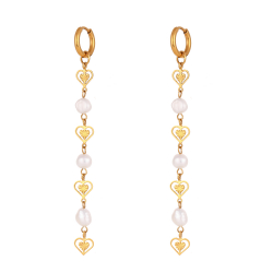 Steel Stone Earrings Steel Earrings Hoop - simile Pearl Heart - 12+68mm - Gold Colour