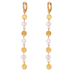 Steel Stone Earrings Steel Earrings Hoop - simile Pearl Plate - 12+62mm - Gold Colour