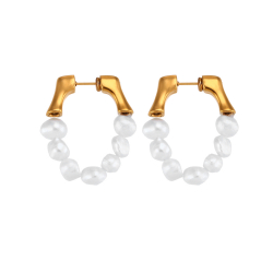 Steel Stone Earrings Steel Earring - Pearl Hoop - 28 mm - Gold Color