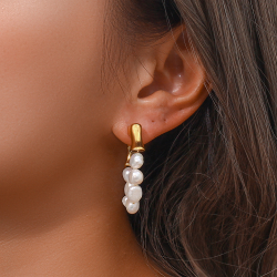 Steel Stone Earrings Steel Earring - Pearl Hoop - 28 mm - Gold Color