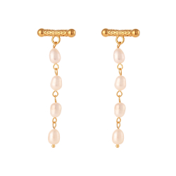 Boucles D'Oreilles Acier Minéral Pendiente Acero barra Perla 60 mm Color Oro