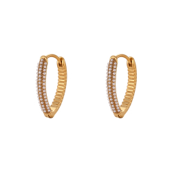 Steel Stone Earrings Oval Hoop Steel Earrings - Pearl - 22 mm - Gold Color