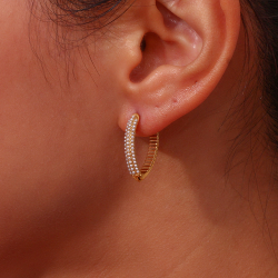 Steel Stone Earrings Oval Hoop Steel Earrings - Pearl - 22 mm - Gold Color