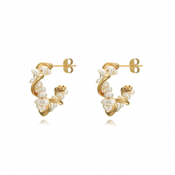 Steel Stone Earrings Pearl Earrings - Semi Hoop Ext 22mm(Int 10mm) - Color Gold
