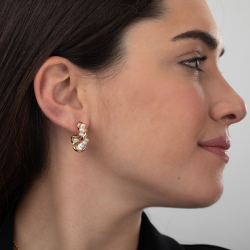 Steel Stone Earrings Pearl Earrings - Semi Hoop Ext 22mm(Int 10mm) - Color Gold