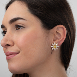 Steel Stone Earrings Steel Earrings - Pearl Flower 22mm - Color Gold