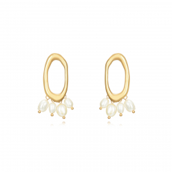 Steel Stone Earrings Steel Earring - Oval 15*30mm - Pearl - Gold Color