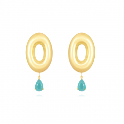  Boucles d'oreilles ovales avec goutte minérale - Calcédoine de verre - 44 mm - Couleur Oro