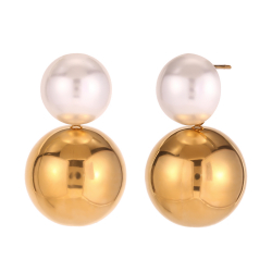 Boucles D'Oreilles Acier Minéral Boucles d'oreilles en acier Perle - 34 mm - Couleur Or