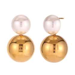 Pendiente Acero Mineral Pendientes Acero Perla - Bola 34 mm - Color Oro