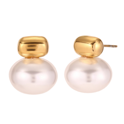 Boucles D'Oreilles Acier Minéral Boucles d'oreilles en acier Perle - 20 mm - Couleur or et couleur argent