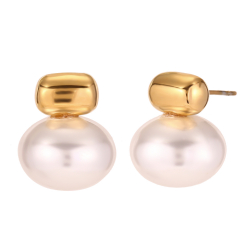 Pendiente Acero Mineral Pendientes Acero Perla - 20 mm - Color Oro y Color Plata