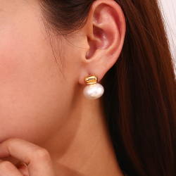 Pendiente Acero Mineral Pendientes Acero Perla - 20 mm - Color Oro y Color Plata