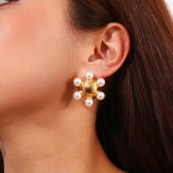 Pendiente Acero Mineral Pendiente Acero - Perla - 33 mm - Color Oro