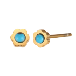 Pendiente Acero Mineral Pendientes Acero - Flor Turquesa 4mm - Color Oro y Color Acero