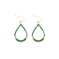 Steel Stone Earrings Mineral Earrings - Teardrop - Green Onyx - 40 mm - Gold Color