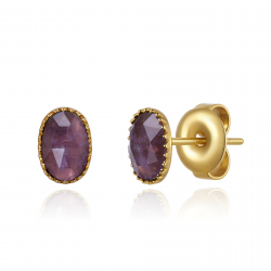 Steel Stone Earrings Natural Mineral Earrings - 7 mm - Gold Color