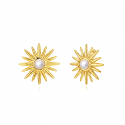 Ohrringe Edelstahl Minerale Edelstahl Mineral Ohrring - Sonne - 41 mm - Goldfarbe und Stahlfarbe