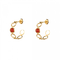 Steel Stone Earrings Natural Mineral Earrings - Semi Hoop - Circle - 25 mm - Gold Color