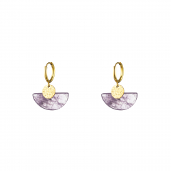 Steel Stone Earrings Natural Mineral Earrings - Hoop - Fan - 27 mm - Gold Color