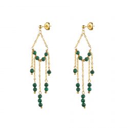 Steel Stone Earrings Natural Mineral Pendant - Hanging Chains - 74 cm - Gold Color
