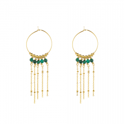 Steel Stone Earrings Natural Mineral Pendant - Hoop with Chains - 64 cm - Gold Color