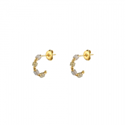 Steel Stone Earrings Steel Mineral Earring - Semi Hoop - Labradorite - 15 cm - Gold Color