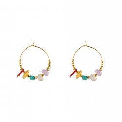 Steel Stone Earrings Mineral Earring Steel - Hoop - 27 cm - Gold Color