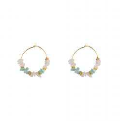 Steel Stone Earrings Mineral Earring Steel - Hoop - Amazonite and White Curazo - 27 cm - Gold Color
