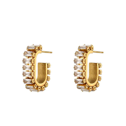 Steel Zircon Earrings Steel Earrings Zirconia - Rectangle - 24 mm - Gold Plated